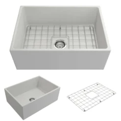 BOCCHI Contempo 27" Fireclay Farmhouse Apron Single Bowl Kitchen Sink, Matte White, 1356-002-0120