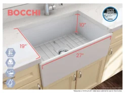 BOCCHI Contempo 27" Fireclay Farmhouse Apron Single Bowl Kitchen Sink, Matte White, 1356-002-0120