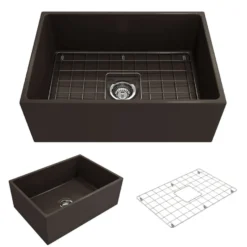 BOCCHI Contempo 27" Fireclay Farmhouse Apron Single Bowl Kitchen Sink, Matte Brown, 1356-025-0120