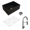 BOCCHI Contempo 27" Fireclay Farmhouse Sink Kit with Faucet and Accessories, Matte Black (sink) / Matte Black (faucet), 1356-004-2020MB