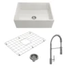 BOCCHI Contempo 27" Fireclay Farmhouse Sink Kit with Faucet and Accessories, White (sink) / Chrome (faucet), 1356-001-2020CH