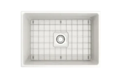 BOCCHI Contempo 27" Fireclay Farmhouse Sink Kit with Faucet and Accessories, White (sink) / Chrome (faucet), 1356-001-2020CH