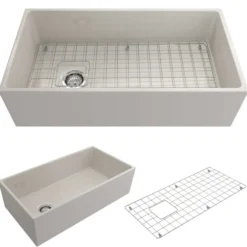 BOCCHI Contempo 36" Fireclay Farmhouse Apron Single Bowl Kitchen Sink, Biscuit, 1354-014-0120