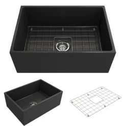 BOCCHI Contempo 27" Fireclay Farmhouse Apron Single Bowl Kitchen Sink, Matte Dark Gray, 1356-020-0120