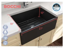 BOCCHI Contempo 27" Fireclay Farmhouse Apron Single Bowl Kitchen Sink, Matte Dark Gray, 1356-020-0120