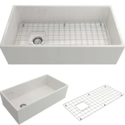 BOCCHI Contempo 36" Fireclay Farmhouse Apron Single Bowl Kitchen Sink, White, 1354-001-0120