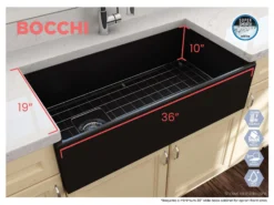 BOCCHI Contempo 36" Fireclay Farmhouse Apron Single Bowl Kitchen Sink, Matte Black, 1354-004-0120