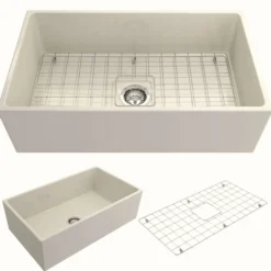 BOCCHI Contempo 33" Fireclay Farmhouse Apron Single Bowl Kitchen Sink, Biscuit, 1352-014-0120