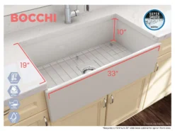 BOCCHI Contempo 33" Fireclay Farmhouse Apron Single Bowl Kitchen Sink, Biscuit, 1352-014-0120
