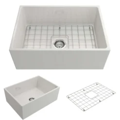 BOCCHI Contempo 27" Fireclay Farmhouse Apron Single Bowl Kitchen Sink, White, 1356-001-0120