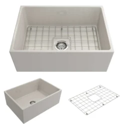 BOCCHI Contempo 27" Fireclay Farmhouse Apron Single Bowl Kitchen Sink, Biscuit, 1356-014-0120