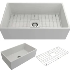 BOCCHI Contempo 33" Fireclay Farmhouse Apron Single Bowl Kitchen Sink, Matte White, 1352-002-0120