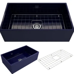 BOCCHI Contempo 33" Fireclay Farmhouse Apron Single Bowl Kitchen Sink, Sapphire Blue, 1352-010-0120
