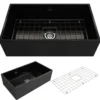 BOCCHI Contempo 33" Fireclay Farmhouse Apron Single Bowl Kitchen Sink, Black, 1352-005-0120