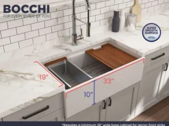 BOCCHI Contempo 33" Fireclay Workstation Farmhouse Sink with Accessories, White, 1504-001-0120