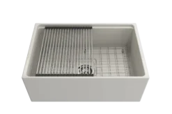 BOCCHI Contempo 27" Fireclay Workstation Farmhouse Sink Kit with Accessories, Biscuit, 1628-014-0120