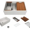 BOCCHI Contempo 30" Fireclay Workstation Farmhouse Sink with Accessories, White, 1344-001-0120