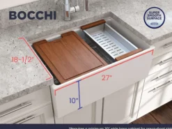 BOCCHI Contempo 27" Fireclay Workstation Farmhouse Sink Kit with Accessories, White, 1628-001-0120