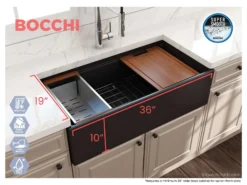 BOCCHI Contempo 36" Fireclay Workstation Farmhouse Sink with Accessories, Matte Black, 1505-004-0120