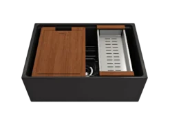 BOCCHI Contempo 27" Fireclay Workstation Farmhouse Sink Kit with Accessories, Matte Black, 1628-004-0120
