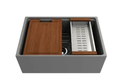 BOCCHI Contempo 27" Fireclay Workstation Farmhouse Sink Kit with Accessories, Matte Gray, 1628-006-0120