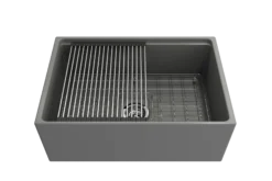 BOCCHI Contempo 27" Fireclay Workstation Farmhouse Sink Kit with Accessories, Matte Gray, 1628-006-0120