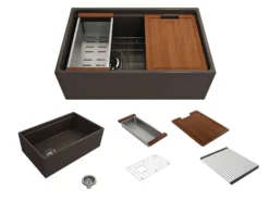 BOCCHI Contempo 30" Fireclay Workstation Farmhouse Sink with Accessories, Matte Brown, 1344-025-0120