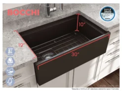 BOCCHI Contempo 30" Fireclay Workstation Farmhouse Sink with Accessories, Matte Brown, 1344-025-0120