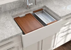 BOCCHI Contempo 27" Fireclay Workstation Farmhouse Sink Kit with Accessories, Matte White, 1628-002-0120