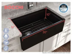 BOCCHI Contempo 30" Fireclay Workstation Farmhouse Sink with Accessories, Matte Black, 1344-004-0120