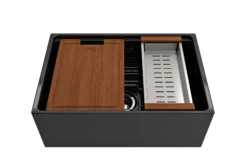 BOCCHI Contempo 27" Fireclay Workstation Farmhouse Sink Kit with Accessories, Black, 1628-005-0120