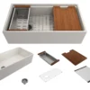 BOCCHI Contempo 36" Fireclay Workstation Farmhouse Sink with Accessories, Biscuit, 1505-014-0120