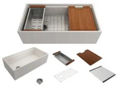 BOCCHI Contempo 36" Fireclay Workstation Farmhouse Sink with Accessories, Biscuit, 1505-014-0120