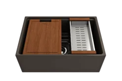 BOCCHI Contempo 27" Fireclay Workstation Farmhouse Sink Kit with Accessories, Matte Brown, 1628-025-0120