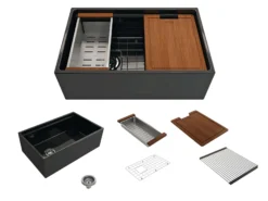 BOCCHI Contempo 30" Fireclay Workstation Farmhouse Sink with Accessories, Black, 1344-005-0120