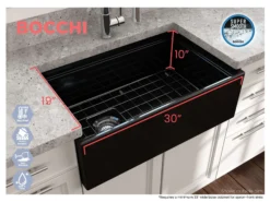 BOCCHI Contempo 30" Fireclay Workstation Farmhouse Sink with Accessories, Black, 1344-005-0120