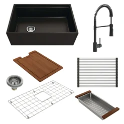 BOCCHI Contempo 30" Fireclay Workstation Farmhouse Sink Kit with Faucet and Accessories, Matte Black (sink) / Matte Black (faucet), 1344-004-2020MB