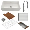 BOCCHI Contempo 33" Fireclay Workstation Farmhouse Sink Kit with Faucet and Accessories, White (sink) / Chrome (faucet), 1504-001-2020CH