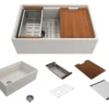 BOCCHI Contempo 30" Fireclay Workstation Farmhouse Sink with Accessories, Biscuit, 1344-014-0120