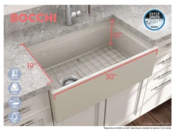 BOCCHI Contempo 30" Fireclay Workstation Farmhouse Sink with Accessories, Biscuit, 1344-014-0120