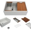 BOCCHI Contempo 30" Fireclay Workstation Farmhouse Sink with Accessories, Matte White, 1344-002-0120
