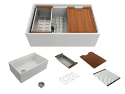BOCCHI Contempo 30" Fireclay Workstation Farmhouse Sink with Accessories, Matte White, 1344-002-0120