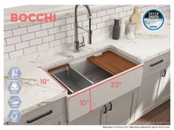 BOCCHI Contempo 33" Fireclay Workstation Farmhouse Sink with Accessories, Matte White, 1504-002-0120