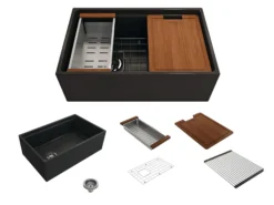 BOCCHI Contempo 30" Fireclay Workstation Farmhouse Sink with Accessories, Matte Dark Gray, 1344-020-0120