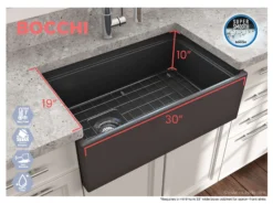 BOCCHI Contempo 30" Fireclay Workstation Farmhouse Sink with Accessories, Matte Dark Gray, 1344-020-0120