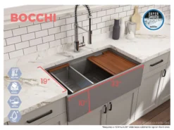 BOCCHI Contempo 33" Fireclay Workstation Farmhouse Sink with Accessories, Matte Gray, 1504-006-0120