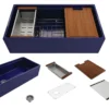 BOCCHI Contempo 36" Fireclay Workstation Farmhouse Sink with Accessories, Sapphire Blue, 1505-010-0120