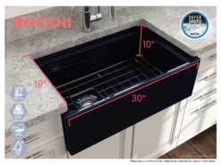 BOCCHI Contempo 30" Fireclay Workstation Farmhouse Sink with Accessories, Sapphire Blue, 1344-010-0120