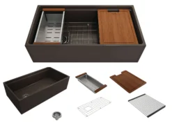 BOCCHI Contempo 36" Fireclay Workstation Farmhouse Sink with Accessories, Matte Brown, 1505-025-0120