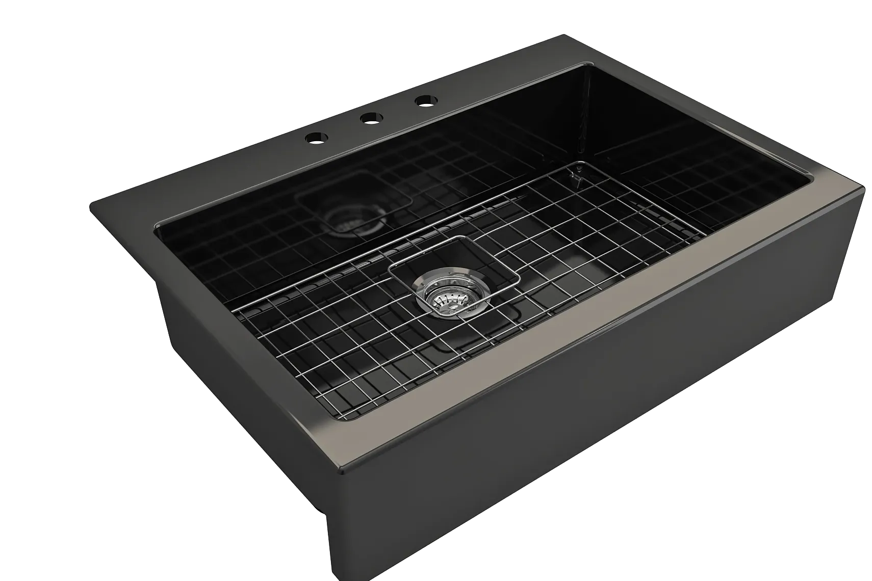 BOCCHI Nuova 34" Fireclay Retrofit Drop-In Farmhouse Sink with Accessories, Black, 1500-005-0127